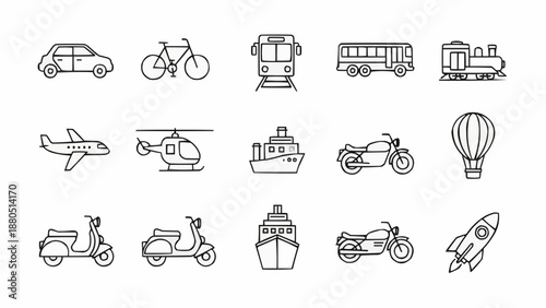 Collection of Hand Drawn Transportation Icons.