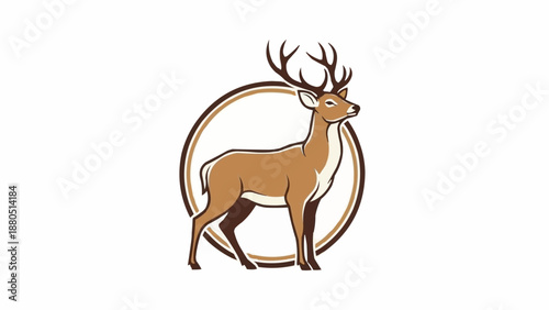 Majestic Stag Deer Standing Proudly Inside Circle Emblem.