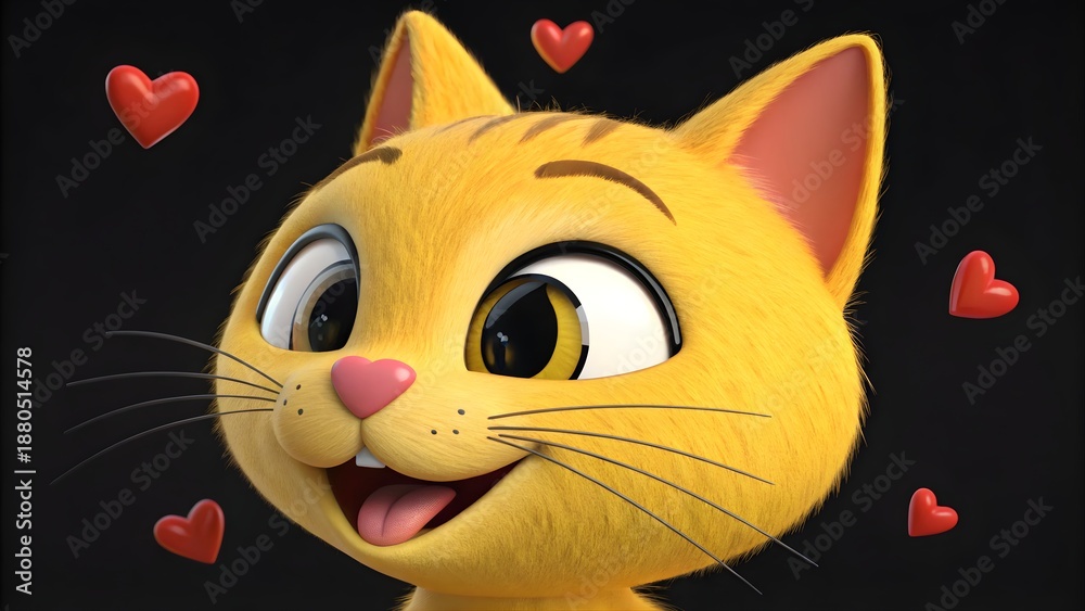 Fototapeta premium Playful cat surrounded by hearts