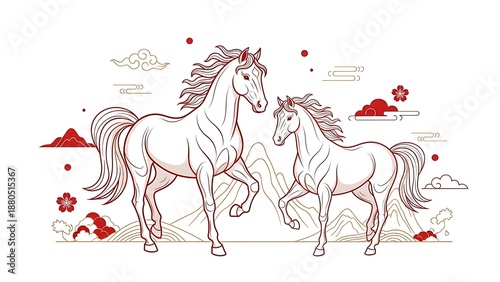 Chinese new year illustration with horses