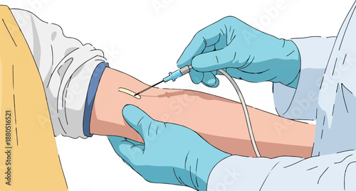 Medical professional administering an injection into a patient's arm