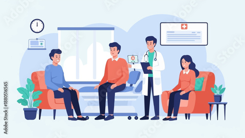 Medical professionals attend to patients in a modern clinic examination room