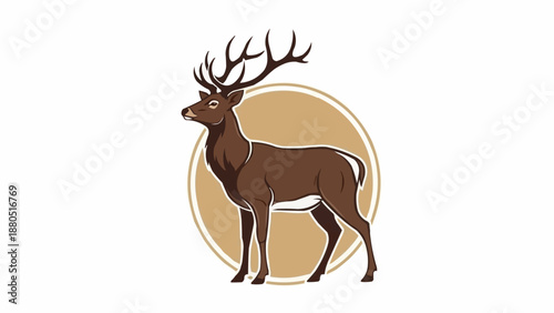 Majestic Stag Deer Standing Proudly in Circle Emblem.