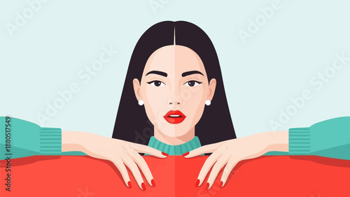 Flat illustration of a stylish woman with striking red lipstick