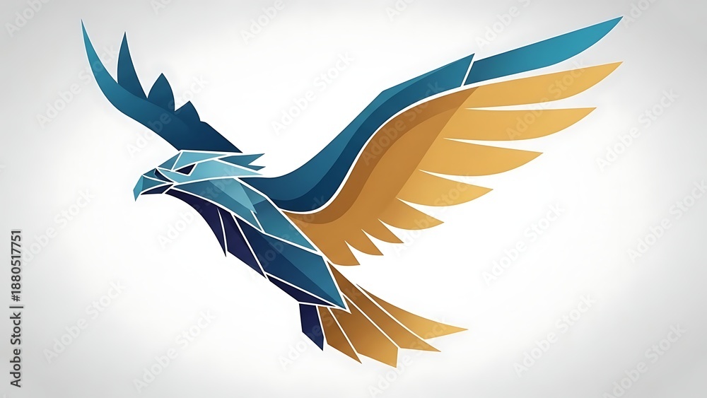 Fototapeta premium Geometric eagle illustration soaring against white background