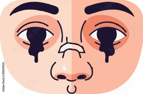 Minimalist face art with dark tears and blushing cheeks