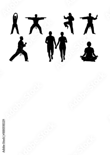Active Longevity Senior Silhouette, Healthy Aging Martial Arts Pose, Elderly Fitness and Diverse Wellness Lifestyle Vector Art