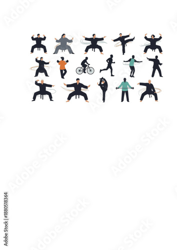 Active Longevity Senior Silhouette, Healthy Aging Martial Arts Pose, Elderly Fitness and Diverse Wellness Lifestyle Vector Art