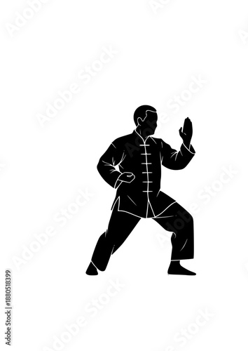 Active Longevity Senior Silhouette, Healthy Aging Martial Arts Pose, Elderly Fitness and Diverse Wellness Lifestyle Vector Art