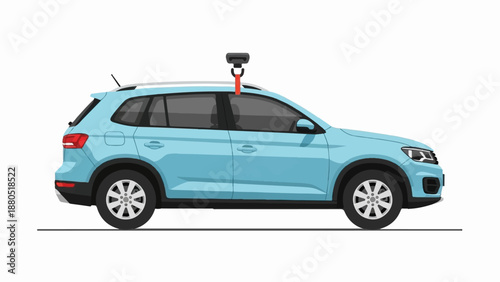 Light blue SUV with roof-mounted sensors on a white background