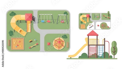 Playground illustration top view and side perspective