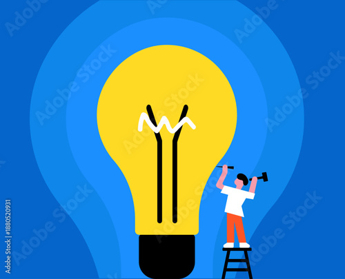 Illustration of a person building an idea, working to create an idea