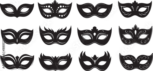 Elegant Black Masquerade Masks Collection Flat Design Vector Illustration