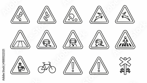 Collection of Road Warning Signs and Symbols.