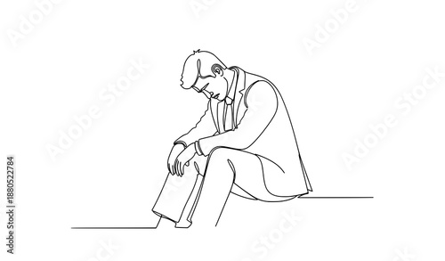 Minimal continuous line stressed businessman vector illustration editable stroke
