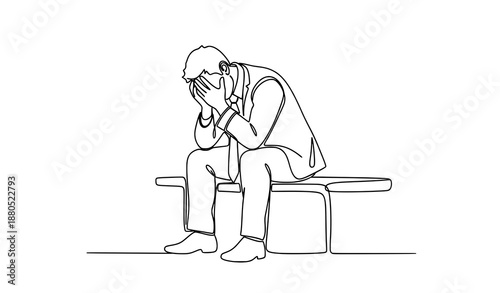 Continuous line drawing of stressed businessman vector illustration depression concept