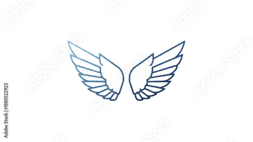 Minimalist Blue Outline Wings Vector Illustration