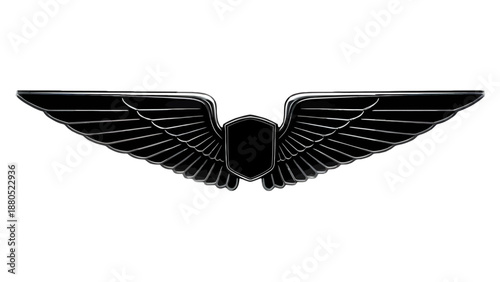 Wide Black Feathery Wings with Central Shield Crest
