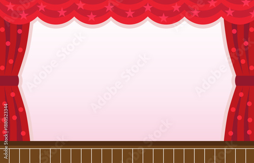 音楽のコンサートや演劇などに使う星や円の模様の幕やカーテンがあるステージをグラデーション効果も付けてポップにデザインしたイラストのフレーム