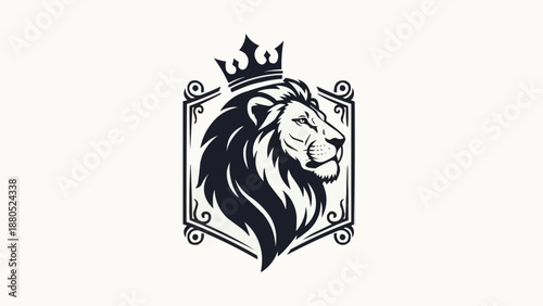 Majestic Lion Head with Crown Emblem Logo Design.