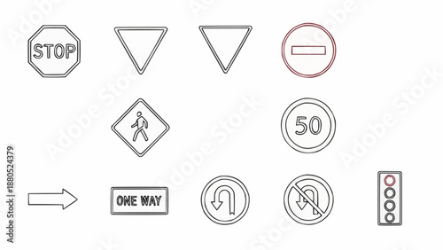 Collection of various traffic signs and symbols.