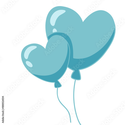 Cluster of three soft blue heart balloons with strings icon for wedding themes, team celebrations, or calming romantic branding.