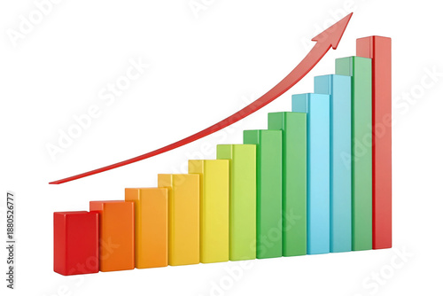 Colorful bar chart with upward trend arrow isolated on transparent background Free Download Colorful bar chart with upward trend arrow isolated on transparent background - GFXLoad
