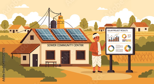 Man standing next to solar panels.