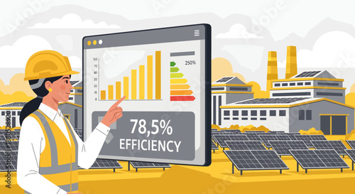 Woman in hard hat presenting efficiency.