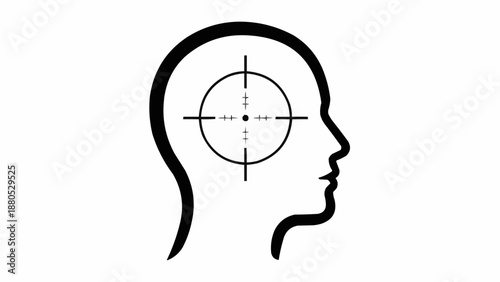 Human Head Silhouette with Target Reticle Inside Brain.