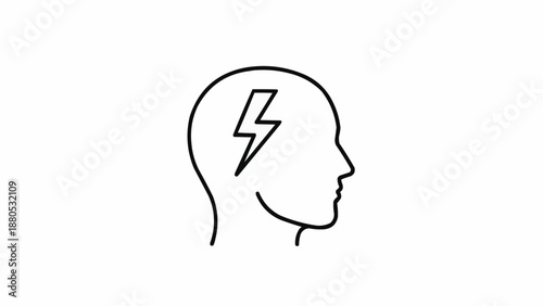 Human Head Silhouette With Lightning Bolt Symbol Inside.