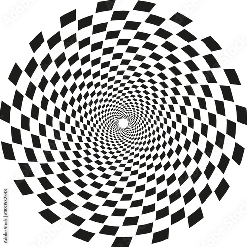 Optical illusion checkered pattern creating a hypnotic spiral