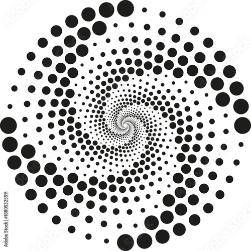Black dots creating an abstract spiral illusion