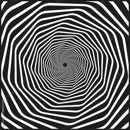 Optical illusion creating swirling hypnotic tunnel visual