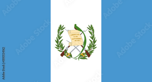 Guatemala flag with national emblem representing independence