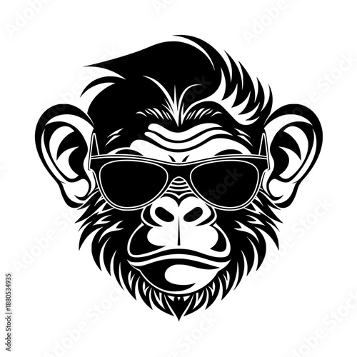 stylized black white monkey face portrait sunglasses bold graphic illustration modern pop art character cool attitude