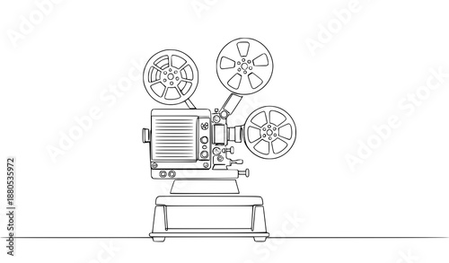 One line retro movie projector vector illustration vintage analog concept