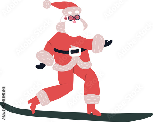 Santa Claus enjoying a fun winter snowboarding ride