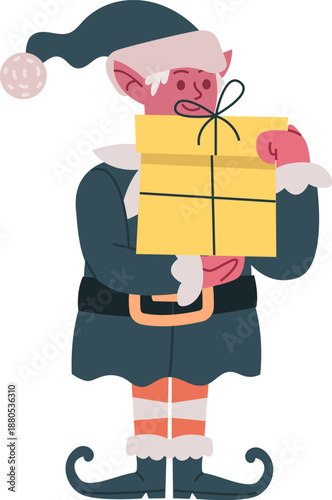 Christmas elf holding gift box delivering holiday magic