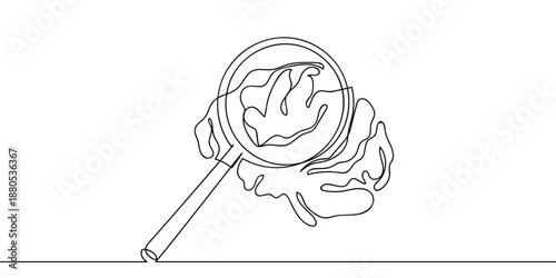 A single artistic line a magnifying glass into the brain. minimalist outline vector illustration Editable stroke.
