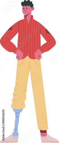 Smiling young man having prosthetic leg standing confidently