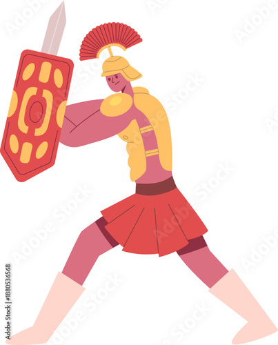 Roman warrior holding shield and gladius sword