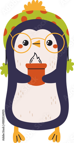 Penguin wearing glasses holding a warm cozy candle