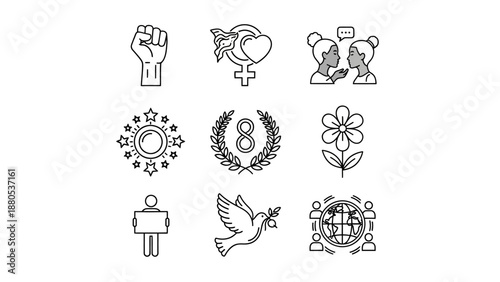 Symbols of peace and unity icons.