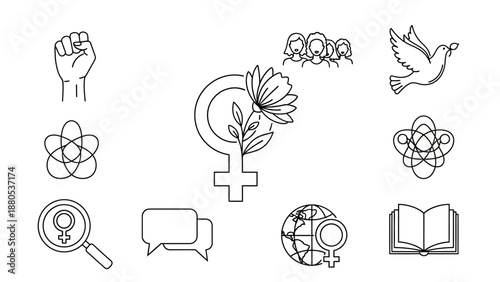 Feminism Symbol With Various Icons.