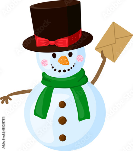 Festive snowman delivering a winter season letter