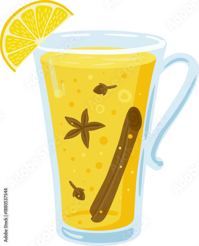 Hot spiced drink with lemon cinnamon and star anise