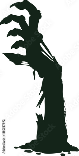 Zombie hand rising from grave reaching out