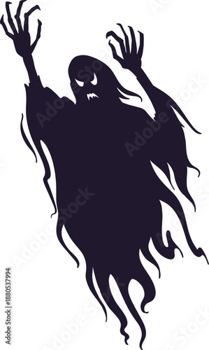 Scary Halloween ghost haunting with raised clawed hands