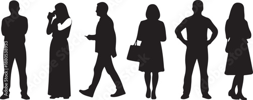 Silhouettes of diverse people in various poses and actions